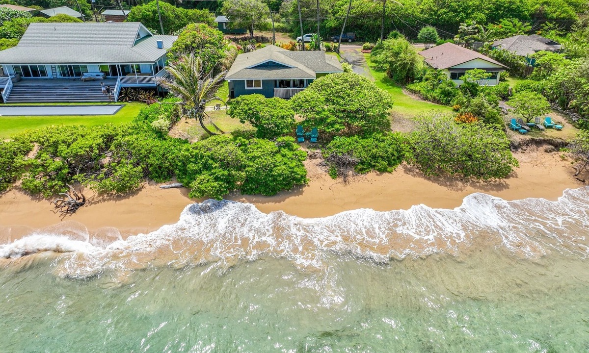 Anahola House | Hale Makai Beachfront Home, AC, Oceanfront on Anahola Bay, TVNC# 5065