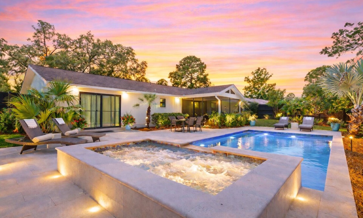 Saint Simons Island House | New Listing! Stunning Tropical Mid-Island Retreat with Private Pool, Spa & Backyard Oasis