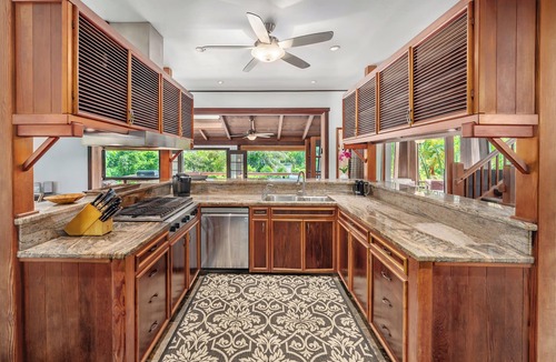 Princeville House | Stunning Tri-level Villa - Outdoor Lava Rock Shower w/Lanai