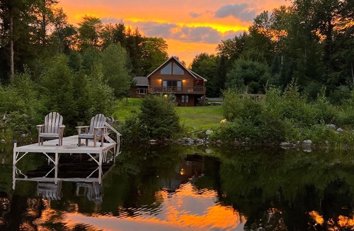 Embden House | Welcome to the Hideaway! Log Home, Private Shore. Stone Fireplace.Pet Friendly!