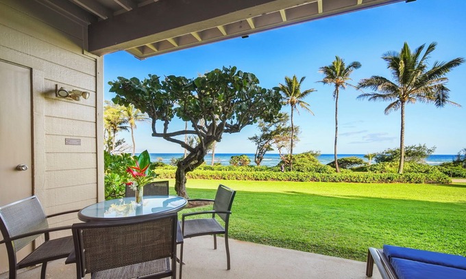 Lihue Condo | Kaha Lani #121, Oceanfront, Steps to Beach, Sunrise Views from Private Lanai