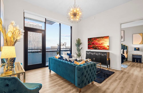 Peachtree Center Condo | Emerald Grand: 27th Floor Penthouse in ATL | 14ft Ceilings, FIFA & Skyline Views